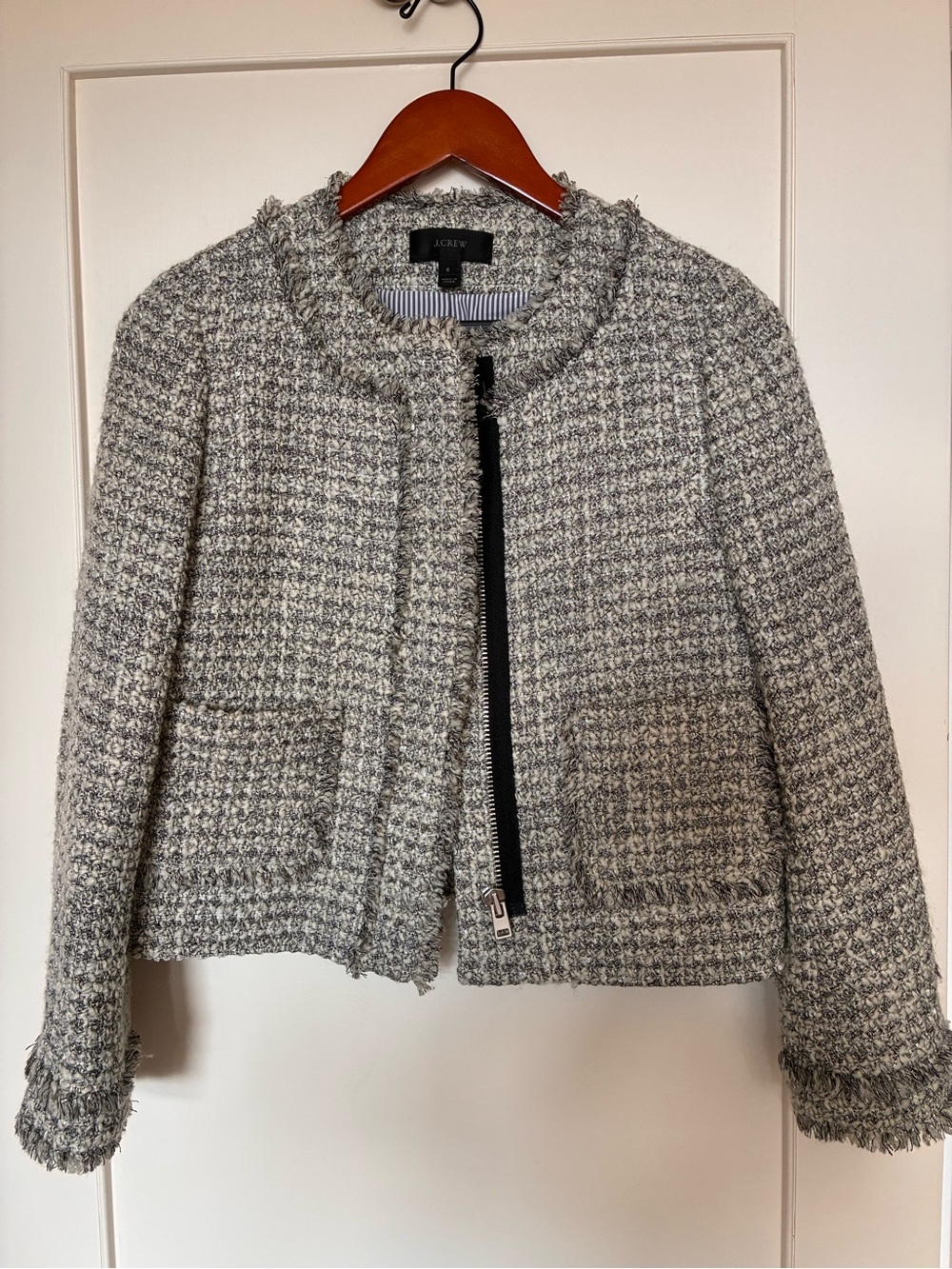 J. Crew Gray Silver Metallic Tweed Lady Jacket Size 6